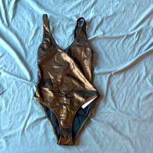 Topshop One-Piece Bathing Suit in Metallic Gold UK 4 / US 0